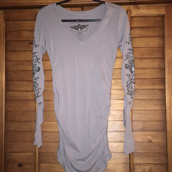 Affliction Tops - AFFLICTION Cinched side Gray Shirt Size Medium